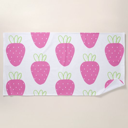 Serviette De Plage Fraise rose Aquarelle Minimale Fruit (Devant)