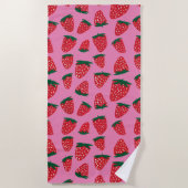 Serviette De Plage Fraises d'été bio rouge sur arrière - plan rose (Devant)