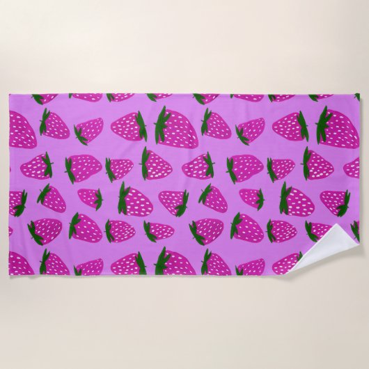 Serviette De Plage Fraises d'été bio violet (Devant)