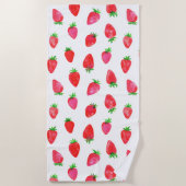 Serviette De Plage Fraises en Aquarelle rose, rouge et verte (Devant)