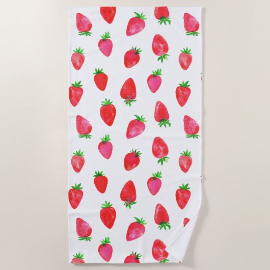 Serviette De Plage Fraises en Aquarelle rose, rouge et verte (Devant)