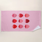 Serviette De Plage Fraises Esthétiques Roses Et Rouges Préppines (Devant)