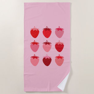 Serviette De Plage Fraises Esthétiques Roses Et Rouges Préppines