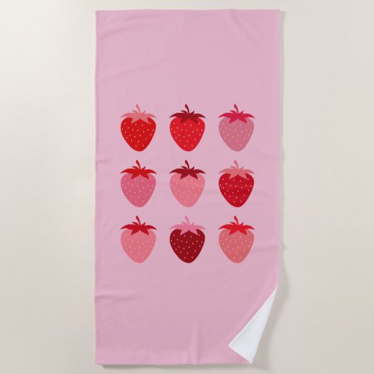 Serviette De Plage Fraises Esthétiques Roses Et Rouges Préppines (Devant)