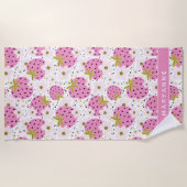 Serviette De Plage Fraises roses Nom personnalisé (Devant)