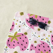 Serviette De Plage Fraises roses Nom personnalisé (En situation)