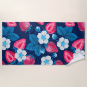 Serviette De Plage Fraises roses sur bleu (Devant)