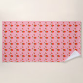 Serviette De Plage Fraises rouges sur arrière - plan rose (Devant)