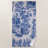 Serviette De Plage Française toile de jouy bleu et blanc élégant (Devant)
