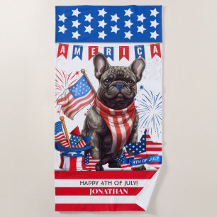 Serviette De Plage French Bulldog Happy 4 juillet Amérique patriotiqu
