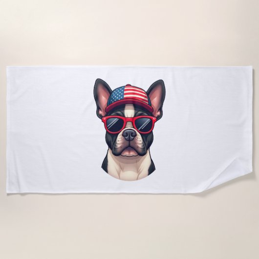 Serviette De Plage Frenchie Wearing USA Colors (4) (Devant)