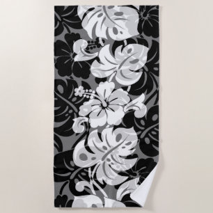Serviette De Plage Frontière de Kalakaua Hibiscus hawaïen - Noir