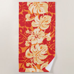 Serviette De Plage Frontière Kalakaua Hibiscus hawaïens - Orange