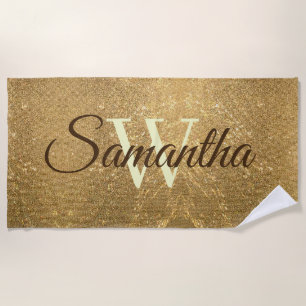 Serviette De Plage Frost Gold Parties scintillant Script Monogramme G