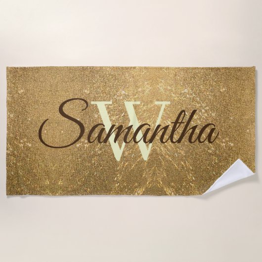 Serviette De Plage Frost Gold Parties scintillant Script Monogramme G (Devant)