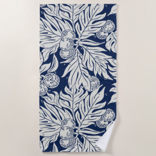 Serviette De Plage Fruit à pain ulu Hawaïen Tropical en indigo