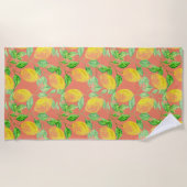 Serviette De Plage Fruit citron motif jaune et pêche rose (Devant)