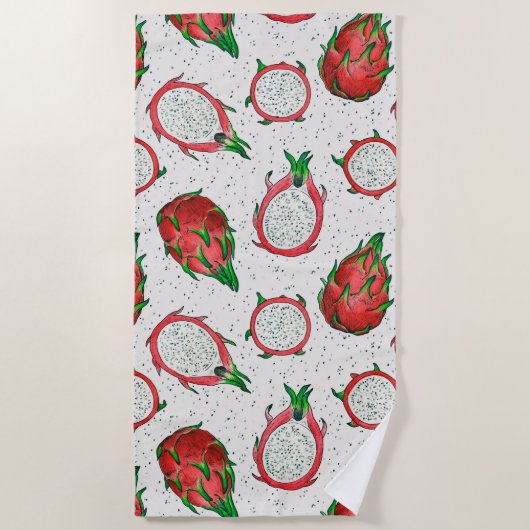 Serviette De Plage Fruit de dragon rouge sur blanc (Devant)