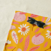 Serviette De Plage Fruits botaniques abstraits Moderne Boho Jaune Nom (En situation)