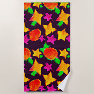 Serviette De Plage Fruits colorés dynamiques et étoiles Art Motif