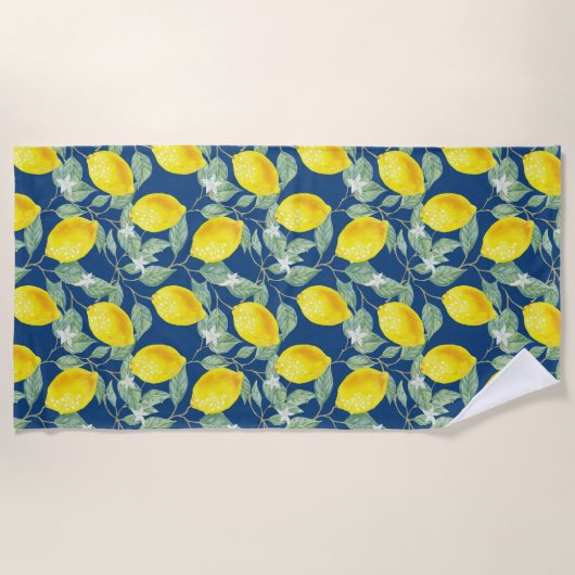 SERVIETTE DE PLAGE FRUITS DE CITRON DANS LE BLEU CAMPAGNE (Devant)