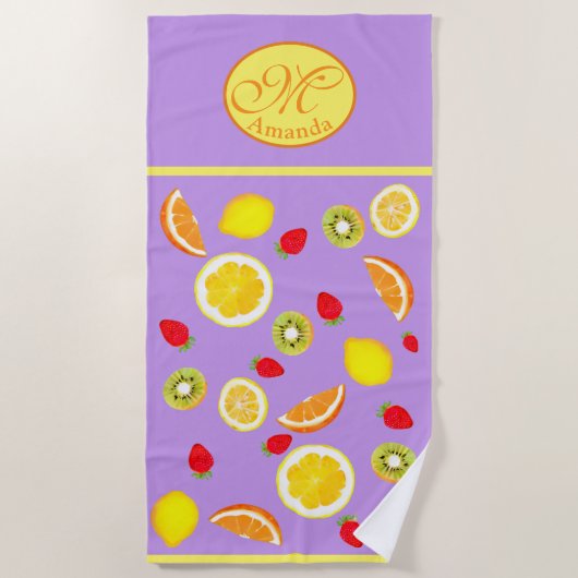 Serviette De Plage Fruits d'été enduits monogrammés  (Devant)