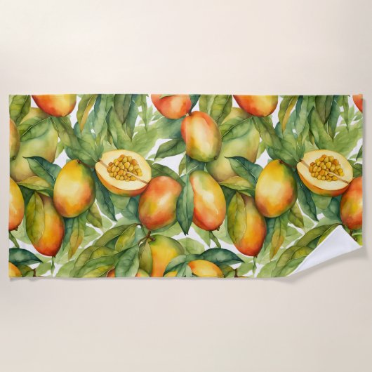 Serviette De Plage Fruits et feuilles de mangue (Devant)