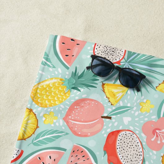 Serviette De Plage Fruits Et Fleurs Exotiques (En situation)