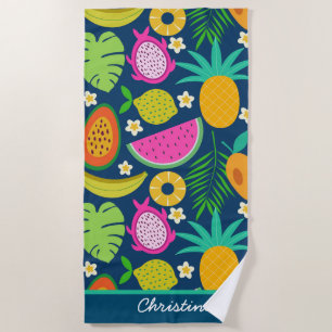 Serviette De Plage Fruits tropicaux colorés exotiques personnalisés