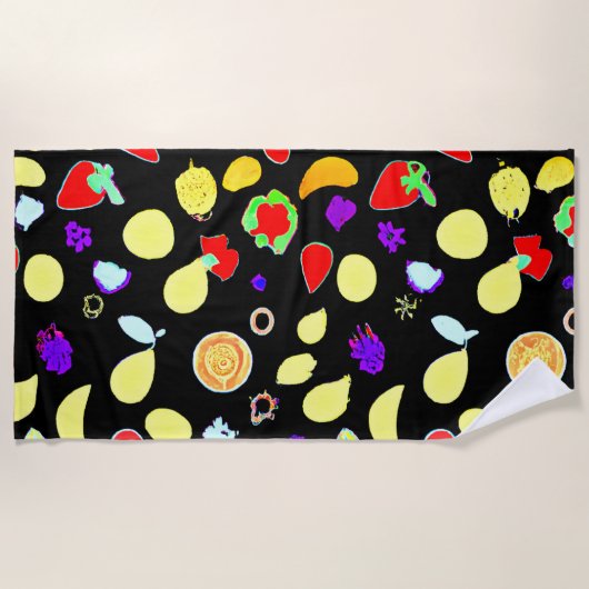 Serviette De Plage Fruits tropiques néons éclatés (Devant)