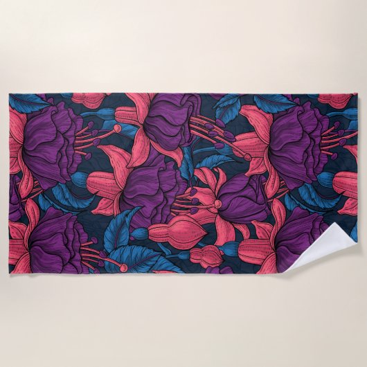 Serviette De Plage Fuchsia en bleu et violet (Devant)