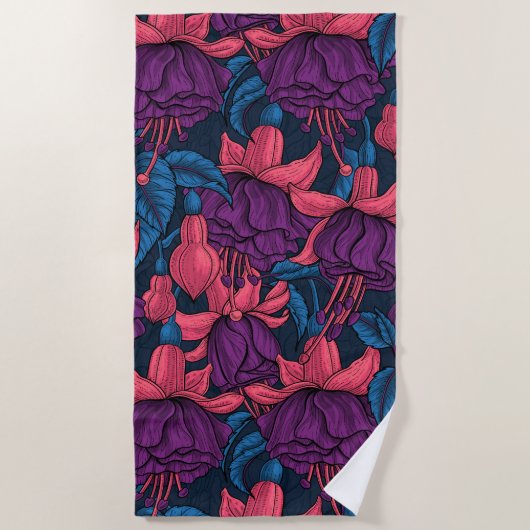 Serviette De Plage Fuchsia en bleu et violet (Devant)
