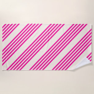 Serviette De Plage Fuchsia et beige cinq rayures motif