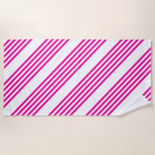 Serviette De Plage Fuchsia et blanc cinq bandes motif