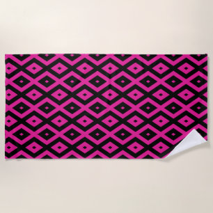 Serviette De Plage Fuchsia et motif de diamants noirs