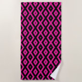 Serviette De Plage Fuchsia et motif de diamants noirs (Devant)