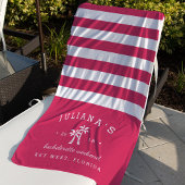 Serviette De Plage Fuchsia Stripe Week-end Bachelorette personnalisée