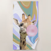 Serviette De Plage Fun Bubblegum soufflant Giraffe Liquide Swirl Bleu (Devant)
