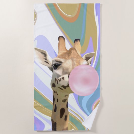 Serviette De Plage Fun Bubblegum soufflant Giraffe Liquide Swirl Bleu (Devant)