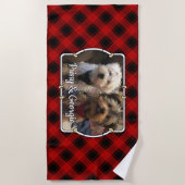 Serviette De Plage Fun Custom Christmas Red & Black Plaid Photo Cadre (Devant)