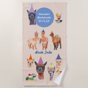 Serviette De Plage Fun Llamas et Cocktails Bachelorette Party