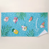 Serviette De Plage Fun Nom personnalisé Tropical Summer Pool Flottes (Devant)