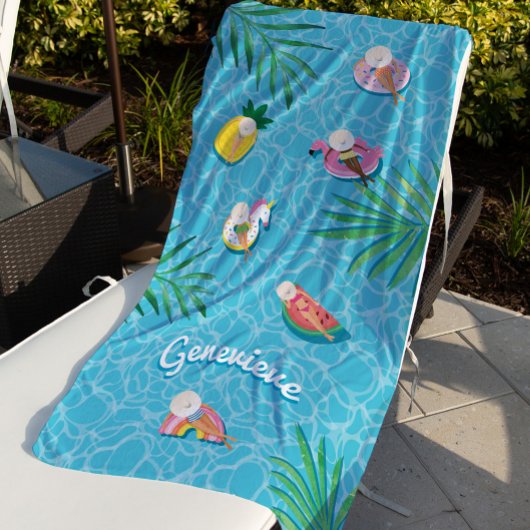 Serviette De Plage Fun Nom personnalisé Tropical Summer Pool Flottes