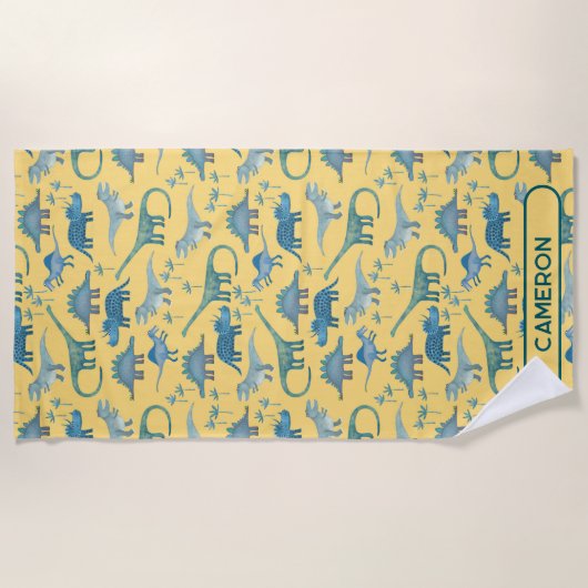 Serviette De Plage Fun Personalized Name Dinosaur Pattern (Devant)