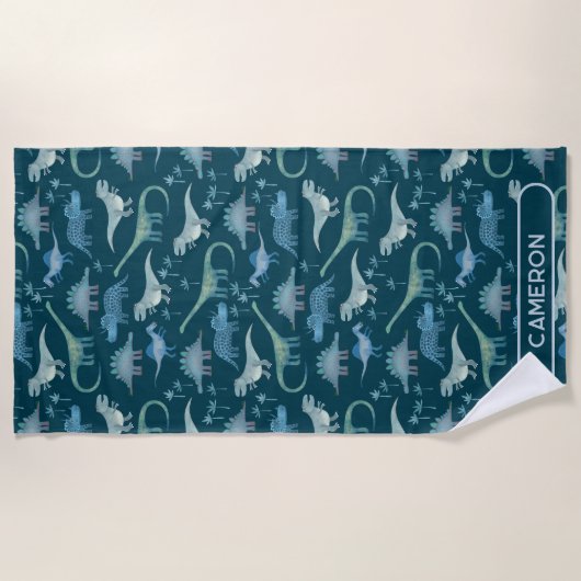 Serviette De Plage Fun Personalized Name Dinosaur Pattern (Devant)