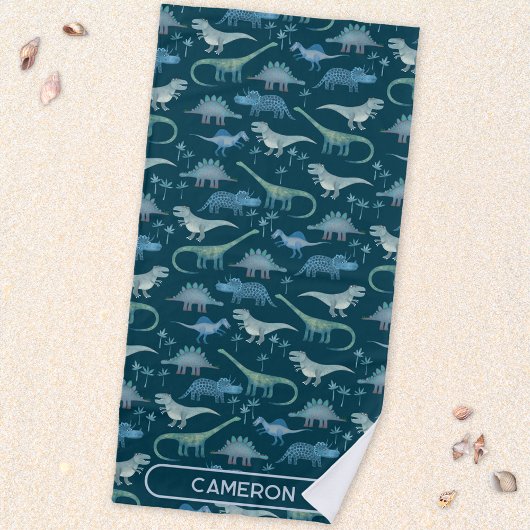 Serviette De Plage Fun Personalized Name Dinosaur Pattern