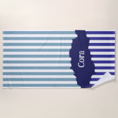 Serviette De Plage Fun Torn Stripes Blue Layel Nom Plage Serviette (Devant)