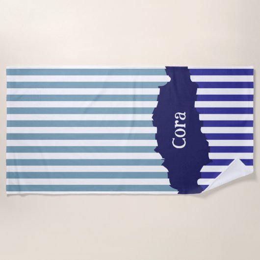 Serviette De Plage Fun Torn Stripes Blue Layel Nom Plage Serviette (Devant)