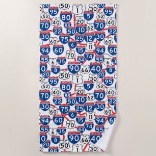 Serviette De Plage Fun U.S. Highway Signes and Map Random Motif
