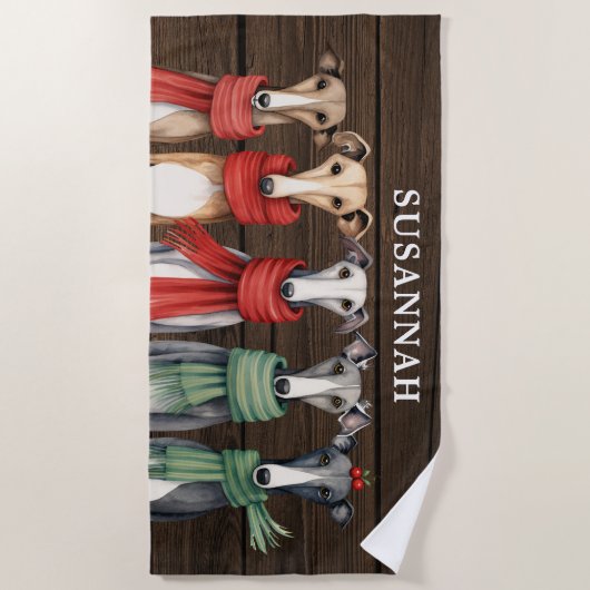 Serviette De Plage Fun Whippets et Grehyounds Chiens en Écharpes (Devant)